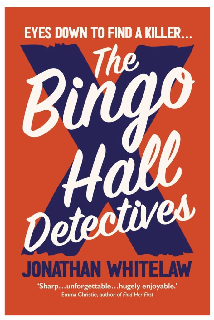 Red cover with blue X behind the title in white: "The Bingo Hall Detectives"