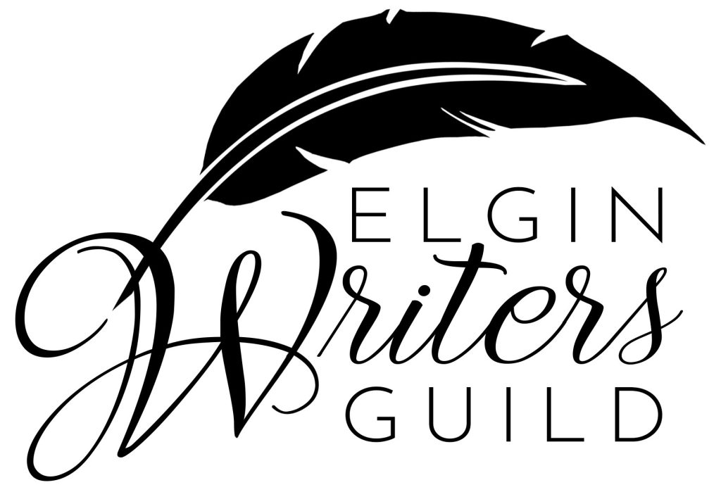 Elgin Writers Guild logo with Writers in calligraphy - a feather pen above the words.